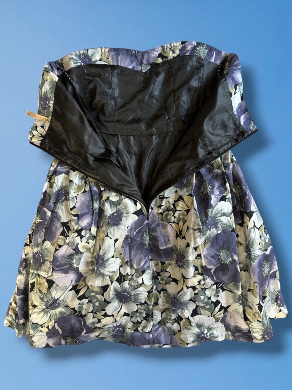 Papaya Floral Strapless Bubble Dress Size S Dark Purple Moody Floral Mini Y2K - Picture 8 of 9